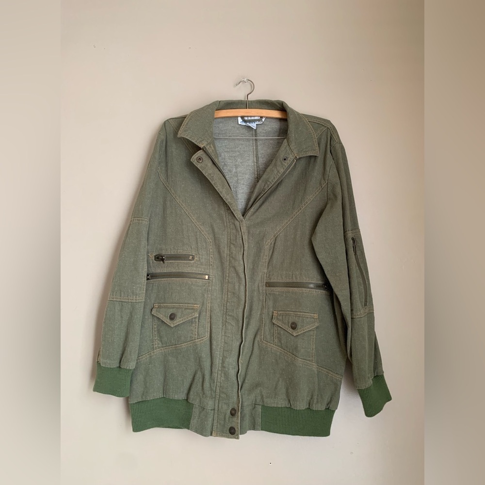 Denim 24/7 jean jacket zippers green moto vintage y2k 90’s
Spring coat